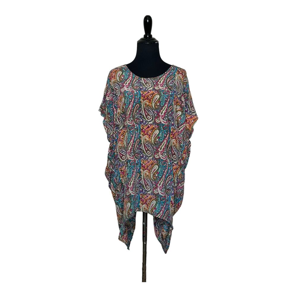 Tolani colorful paisley print short sleeves tunic top size M